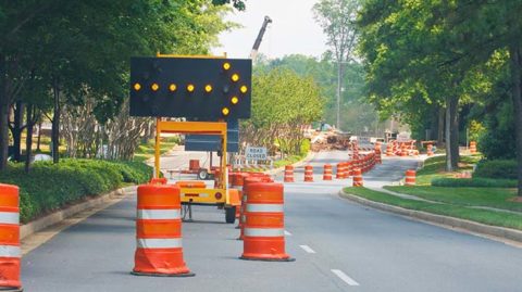 Road construction with orange barrels